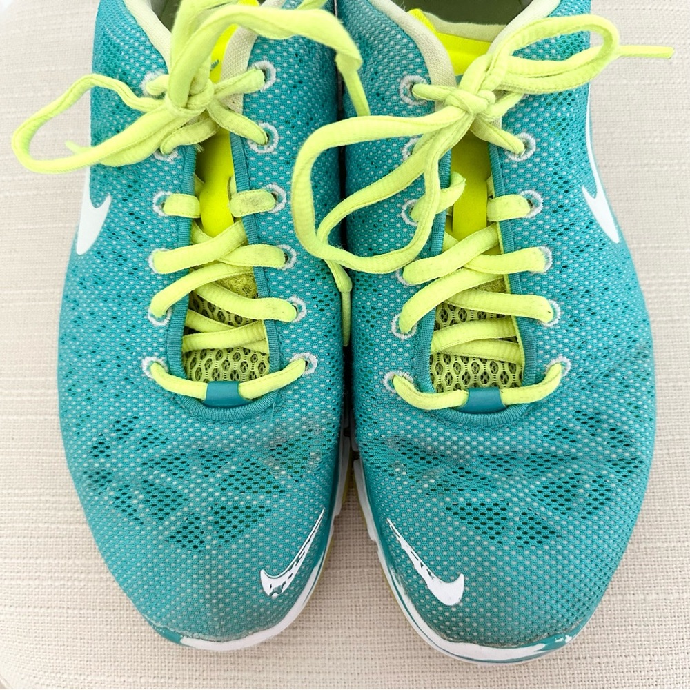 Nike Free 5.0 Teal Blue White & Neon Yellow Athletic Running Shoes- Gym /Workout